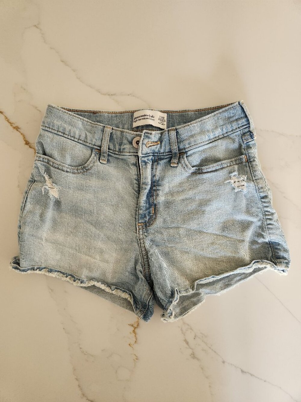 Abercrombie kids light blue denim high-rise relaxed shorts
